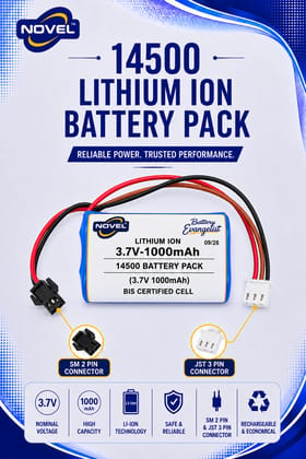 7.4V 1000mAh 14500 DUAL CELL JST 3 PIN + SM 2 PIN