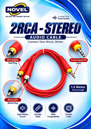 NOVEL 2 RCA - STEREO METAL CABLE 1.5 METER
