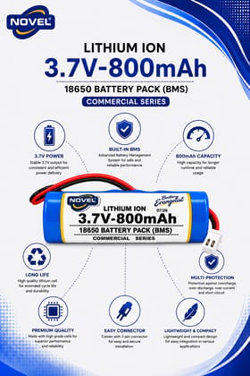 NOVEL 3.7V BMS 18650 LITHIUM ION SINGLE BATTERY WITH JST 2PIN- 800mAh