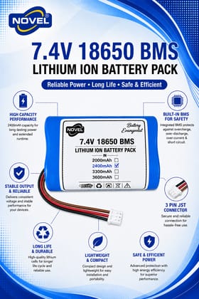 NOVEL 7.4V 18650 BMS LITHIUM ION DUAL BATTERY PACK WITH DC FEMALE- 2400mAh