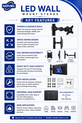 NOVEL NV-M1 1X1 LED/LCD TV Wall Mount Stand — Strong Support, Flexible Viewing & Space-Saving Convenience.