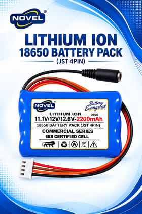NOVEL 11.1V / 12V / 12.6V 18650 BMS LITHIUM ION BATTERY PACK WITH DC FEMALE + JST 4 PIN- 2200mAh
