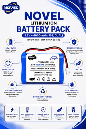 NOVEL 3.7V BMS 18650 LITHIUM ION DUAL BATTERY PACK WITH JST 2PIN- 4000mAh