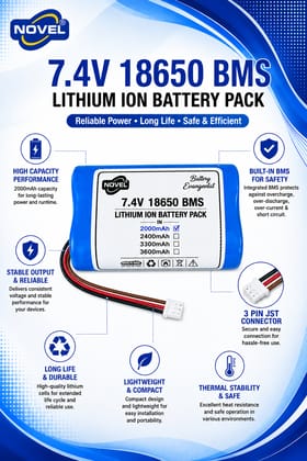 NOVEL 7.4V 18650 BMS LITHIUM ION DUAL BATTERY PACK WITH DC FEMALE- 2000mAh