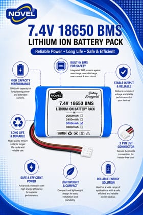 NOVEL 7.4V 18650 BMS LITHIUM ION DUAL BATTERY PACK WITH DC FEMALE- 3000mAh