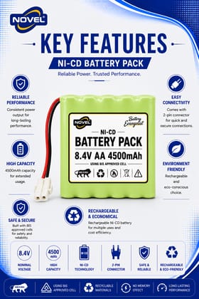 NOVEL 8.4V AA 4500mAh NI-CD Rechargeable Battery KET 2 PIN