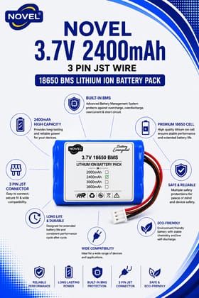 NOVEL 3.7V BMS 18650 LITHIUM ION DUAL BATTERY PACK WITH JST 3PIN- 2400mAh