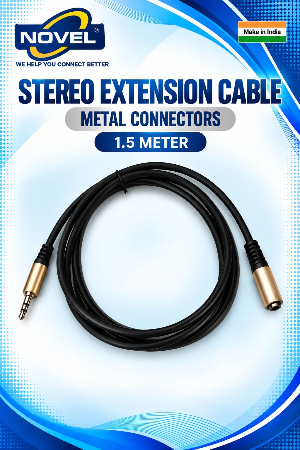 NOVEL STEREO EXTENSION CABLE MALE - FEMALE METAL 3 METER