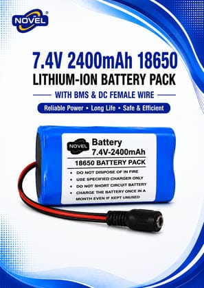 NOVEL 11.1V / 12V / 12.6V 18650 BMS LITHIUM ION BATTERY PACK WITH DC FEMALE + MALE- 2400mAh