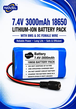 NOVEL 11.1V / 12V / 12.6V 18650 BMS LITHIUM ION BATTERY PACK WITH DC FEMALE + MALE- 3000mAh