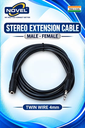NOVEL STEREO EXTENSION CABLE MALE - FEMALE TWIN WIRE 4mm 10 METER