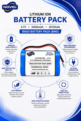 NOVEL 3.7V BMS 18650 LITHIUM ION DUAL BATTERY PACK WITH JST 2PIN- 2400mAh