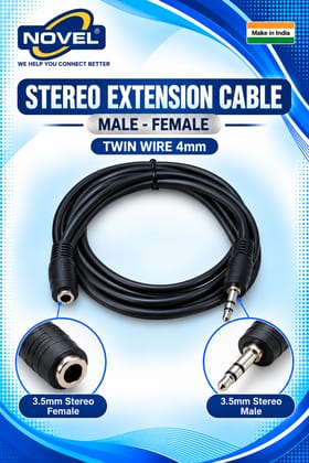 NOVEL STEREO EXTENSION CABLE MALE - FEMALE TWIN WIRE 4mm 10 METER