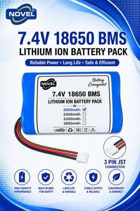 NOVEL 7.4V 18650 BMS LITHIUM ION DUAL BATTERY PACK WITH JST 3PIN- 2000mAh