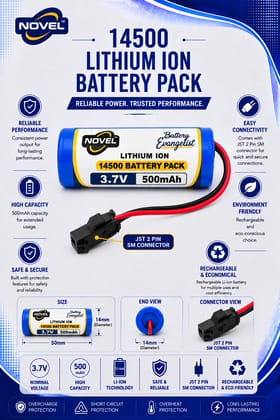 NOVEL 3.7V 500mAh 14500 SINGLE CELL SM PIN
