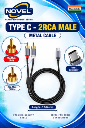 NOVEL TYPE "C" - 2RCA MALE METAL CABLE 1.5 METER