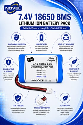 NOVEL 7.4V 18650 BMS LITHIUM ION DUAL BATTERY PACK WITH JST 3PIN- 3600mAh