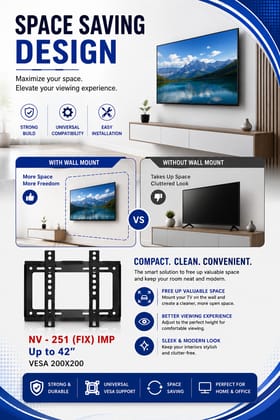 NOVEL, NV-251 (FIX) IMP, LED/LCD TV Wall Mount Stand, TV size compatibility up to 42 inches, and VESA 200×200 support