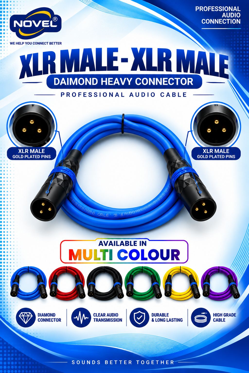 NOVEL XLR MALE - XLR MALE DIAMOND CONNECTOR HEAVY CABLE 15 YARD